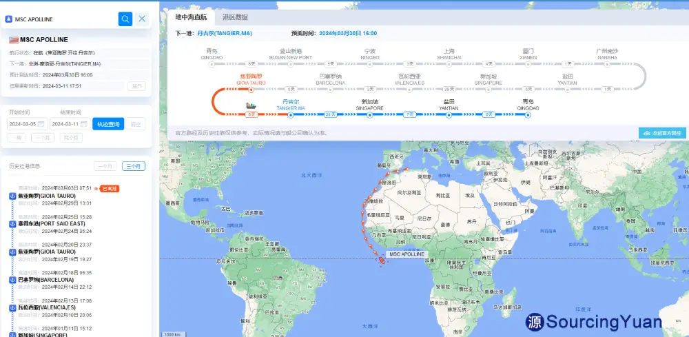 CHINA TO Morocco-Maritime Route Map—MSC Mediterranean Direct Shipping
