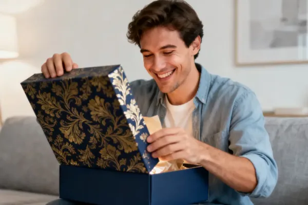 Customer's satisfied smile upon receiving the product