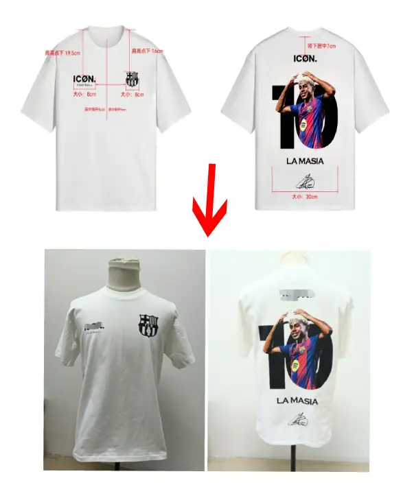 Design sketches and factory production of custom T-shirts in China