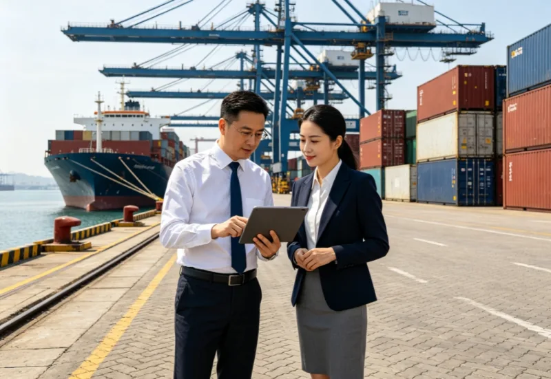 Global Buyer Inspecting Cargo at Port with Professional China Sourcing Company