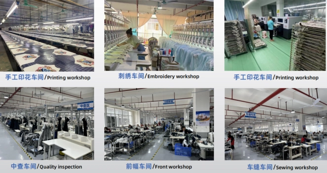 Multi-category clothing customization diversified process workshops for printing, embroidery and quality inspection