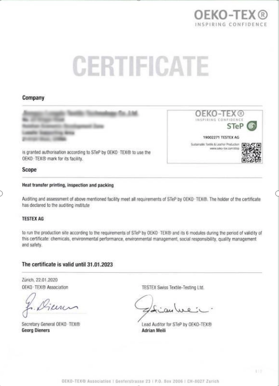 OEKO-TEX STeP Certification