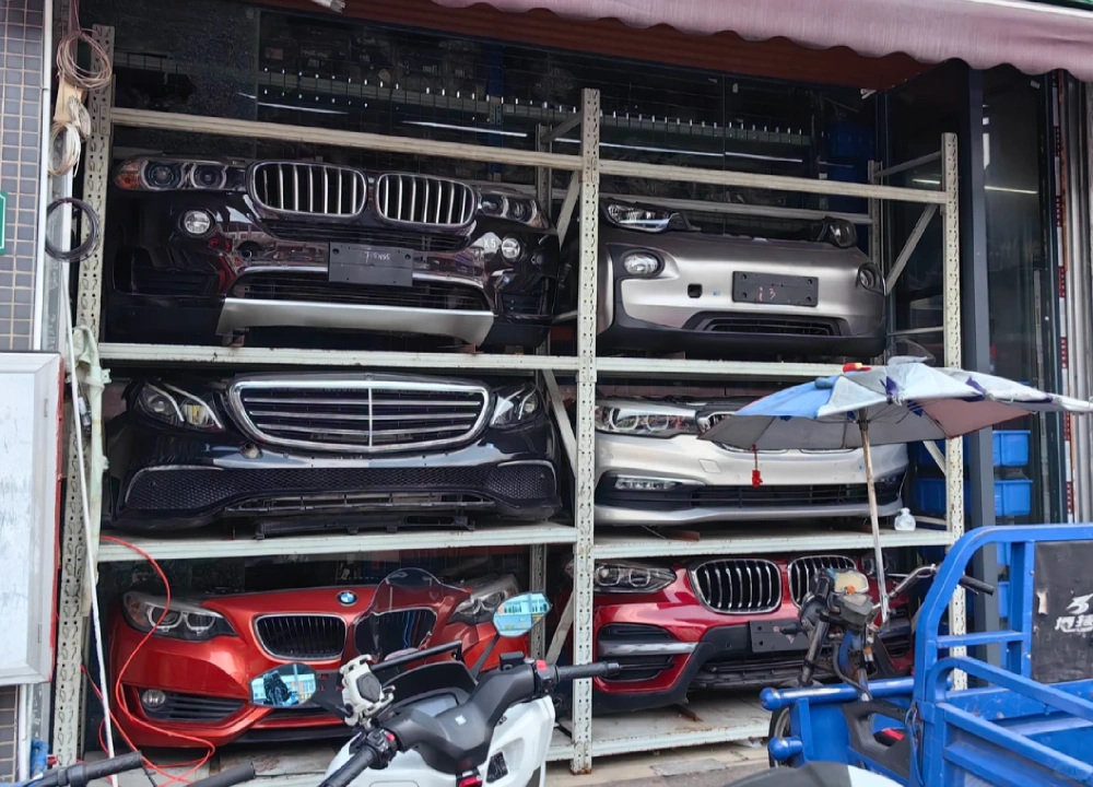 Car front bumpers and grilles displayed at Guangzhou auto spare parts market Car front bumpers and grilles displayed at Guangzhou auto spare parts market