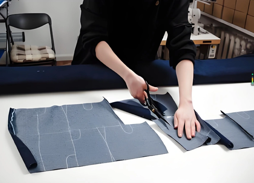 Apparel sourcing tailor cutting fabric pattern in clothing workshop Apparel sourcing tailor cutting fabric pattern in clothing workshop