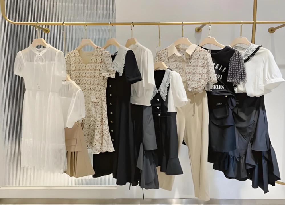 China Industrial Clusters new women dress collection hanging on display rack China Industrial Clusters new women dress collection hanging on display rack