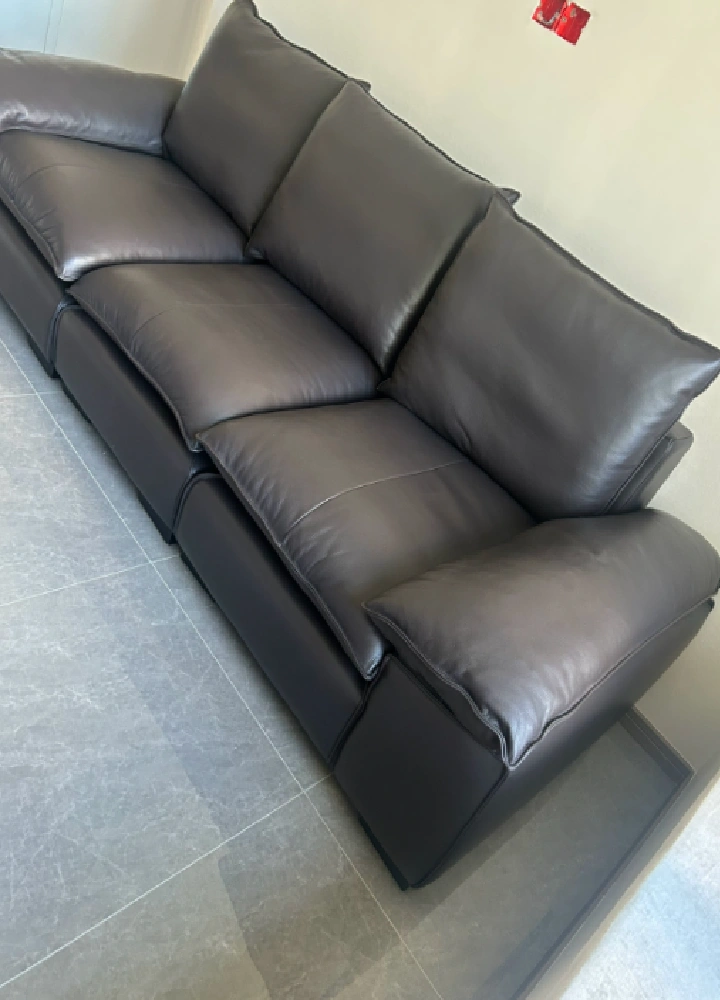 Full house Upholstered Furniture Factory black leather sofa real shot