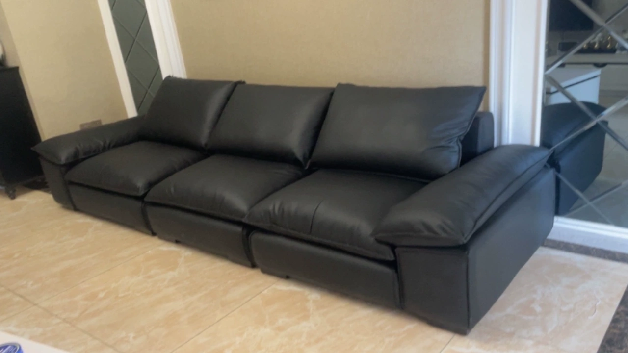 Full house Upholstered Furniture Factory black leather sofa real shot