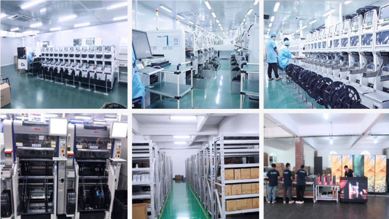 Maquinaria y equipos en el complejo de la fábrica de pantallas LED.