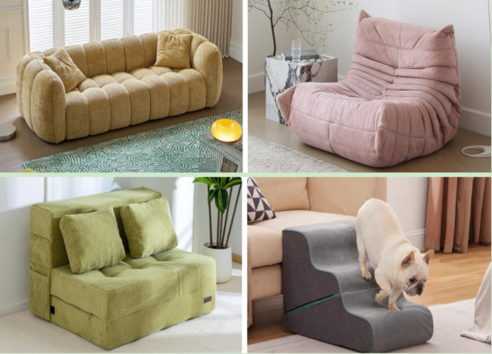 Product images from the compressed sofa factory.