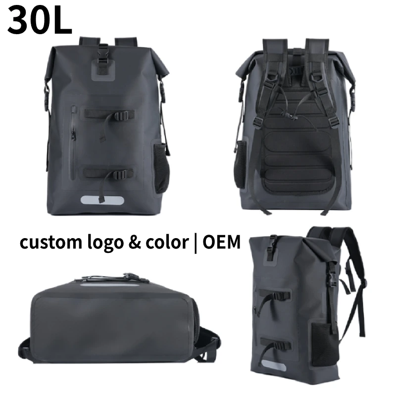 Sac à dos étanche en TPU de 30 L pour la randonnée, l'alpinisme et le rafting Sac à dos étanche en TPU de 30 L, idéal pour la randonnée, le camping, la natation et le rafting. Logo personnalisé imprimé. Vente en gros OEM.