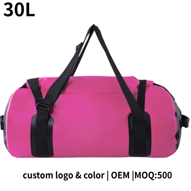 Sac de voyage étanche 30 L, 28-53 cm, bandoulière idéale pour les voyages, la salle de sport et la moto. Sac de sport étanche 30 L, 28 x 53 cm, grande capacité, idéal pour les voyages et la moto. Logo personnalisé imprimé. Vente en gros OEM.