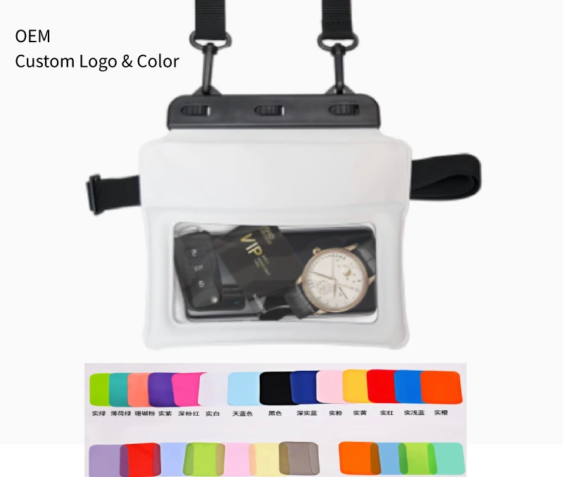 Sac banane flottant étanche avec airbag 210-160 mm, pochette bandoulière pour téléphone, logo et couleur personnalisables Sac banane flottant et étanche avec airbag, pochette bandoulière étanche pour téléphone portable, idéale pour la natation, le rafting, le surf et les écrans tactiles (210 x 160 mm), logo et couleur personnalisables (OEM).