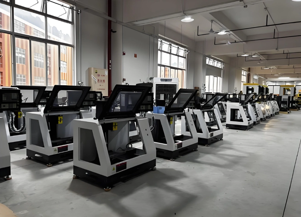 China Industrial Clusters row of small CNC milling machines inside factory China Industrial Clusters row of small CNC milling machines inside factory