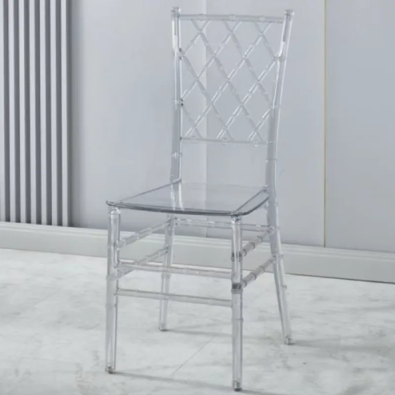Clear Acrylic Lattice Grid Crystal Chair, One-piece Wedding Banquet Chair for Hotel Events, B2B One-piece Molding Clear Grid Crystal Chair, Acrylic Wedding Banquet Lattice Back Chair, Custom Wholesale