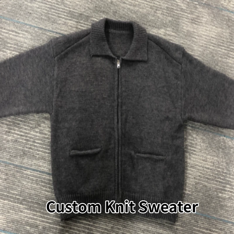 Pull en maille personnalisé _ Gilet zippé à col, fabriqué sur commande OEM Pulls tricotés personnalisés, pulls zippés, cardigans à col, vêtements personnalisés OEM, fabricant de vêtements tricotés pour femmes