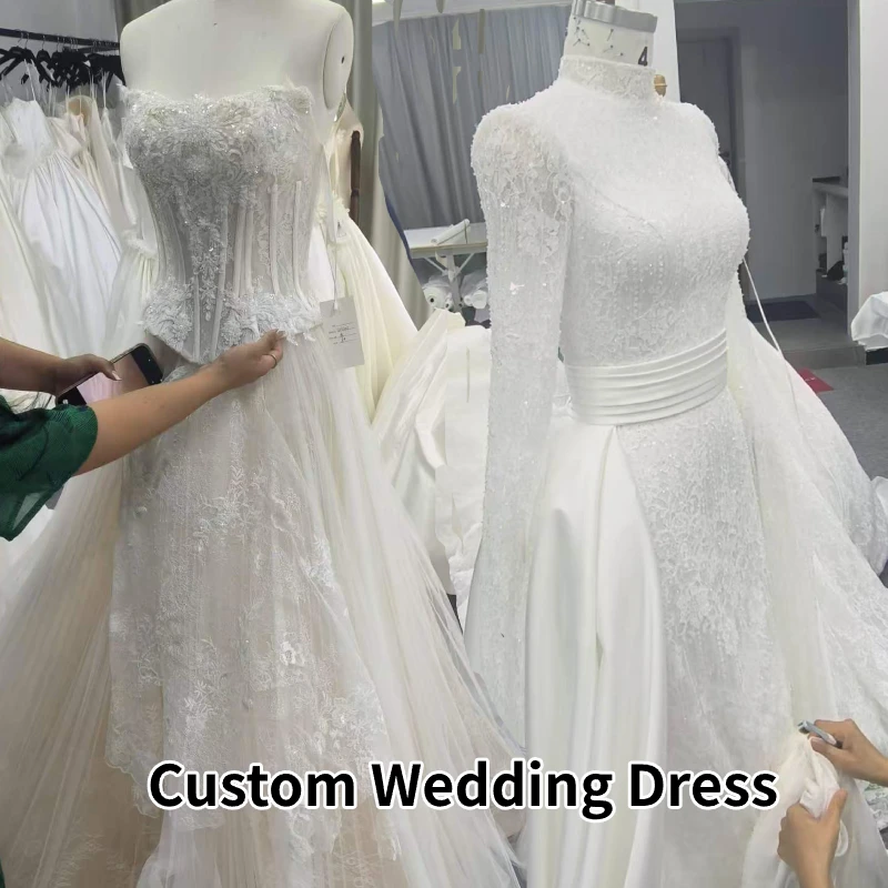 Robe de mariée sur mesure _ Robe de mariée bustier en dentelle, confectionnée sur commande (OEM) Robe de mariée sur mesure, robe de mariée confectionnée sur commande, robe de mariée en dentelle, robe de mariée bustier, vente en gros de vêtements personnalisés (OEM).