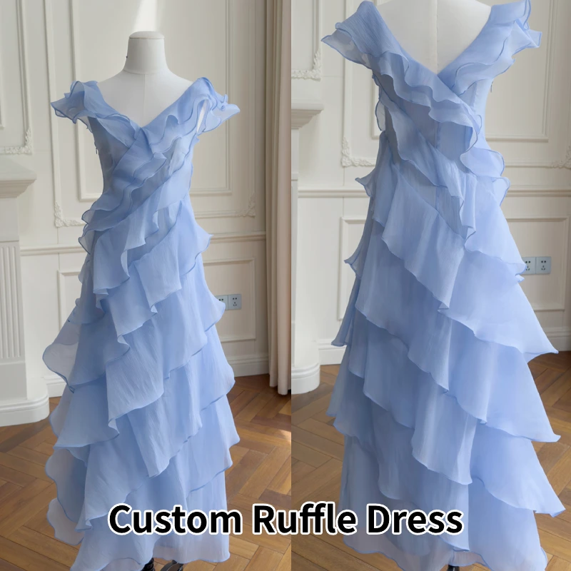 Robe à volants sur mesure pour femme _ Robe de soirée longue en mousseline confectionnée sur commande Robe sur mesure pour femme, robe confectionnée sur commande, robe à volants, robe longue en mousseline, robe de soirée, vente en gros OEM