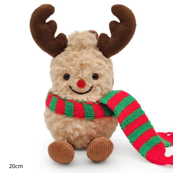 Cute Christmas Peanut Reindeer Plush _ Ins Bread Shape Stuffed Cushion Christmas Peanut Reindeer Plush Toy, 20cm Cute Bread Style Stuffed Pillow with Red Green Striped Scarf, Ins Style Home Decor Cushion with PP Cotton Filling, Holiday Gift