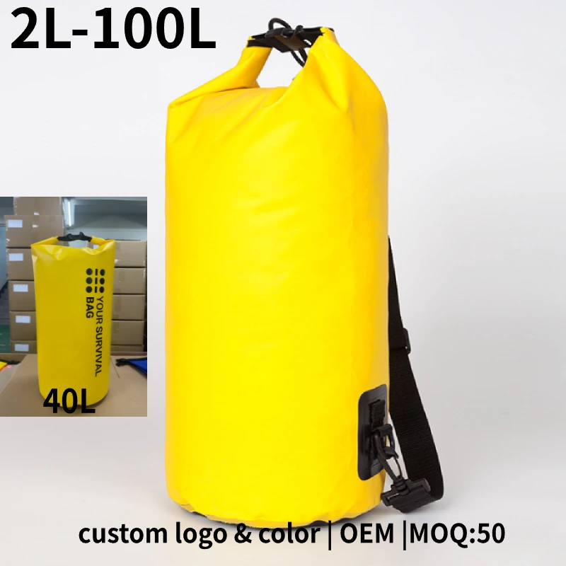 Sac étanche extérieur, seau, capacité personnalisable de 2 à 100 L, idéal pour le rafting, la randonnée et la natation. Sac étanche Crossborder, sac seau étanche pour activités de plein air (rafting, randonnée, plage), 2L à 100L, personnalisable (logo et couleur), vente en gros OEM.