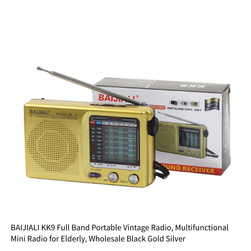 KK9 Full Band Vintage Radio, FM AM SW Multi Band Portable Mini Radio, Cross-border Wholesale BAIJIALI KK9 Full Band Portable Vintage Radio, Multifunctional Mini Radio for Elderly, Wholesale Black Gold Silver
