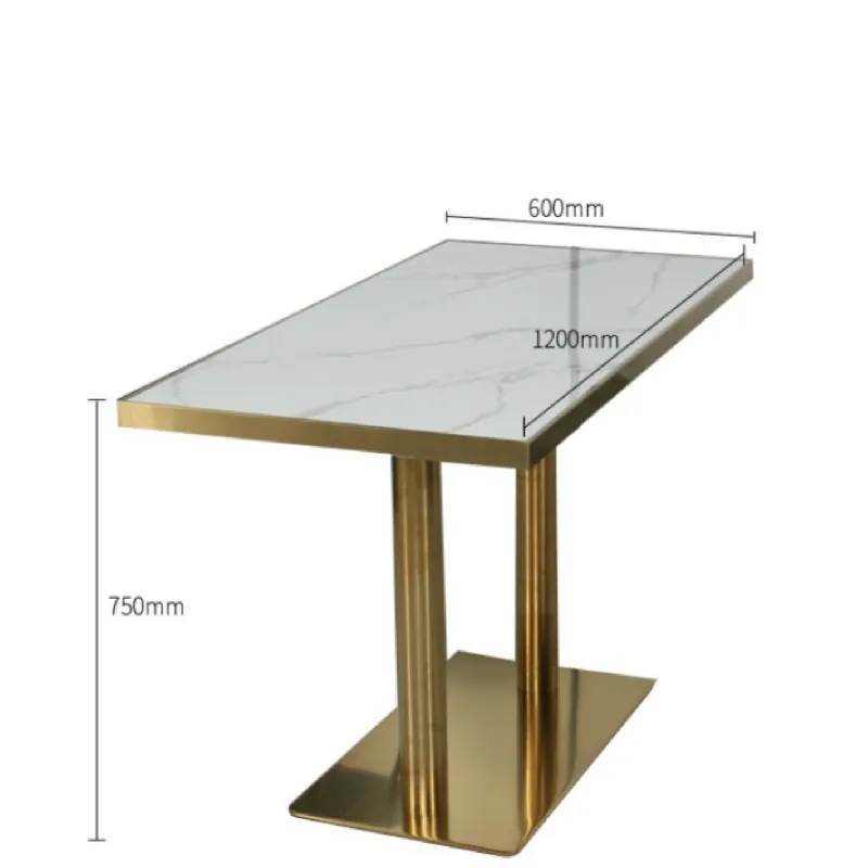 Luxury Gold Stainless Steel Rectangular Table 120_60_75cm, Sintered Stone Top Bistro Table for Restaurant Chain B2B Supply Gold Stainless Steel Sintered Stone Rectangular Table 120*60*75cm, Commercial Dining Table for Cafe Restaurant Wholesale
